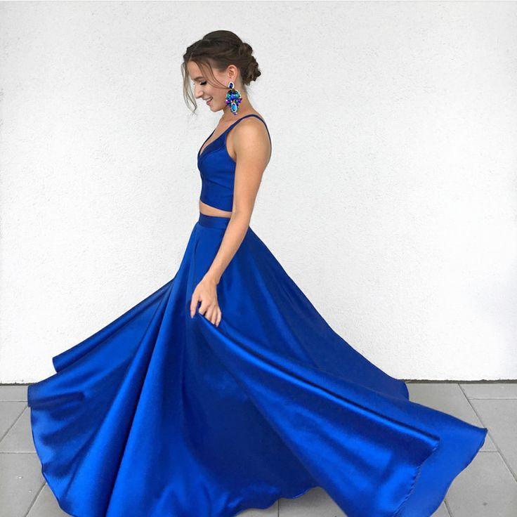 Sexy Royal Blue Two-Piece Long Prom ...